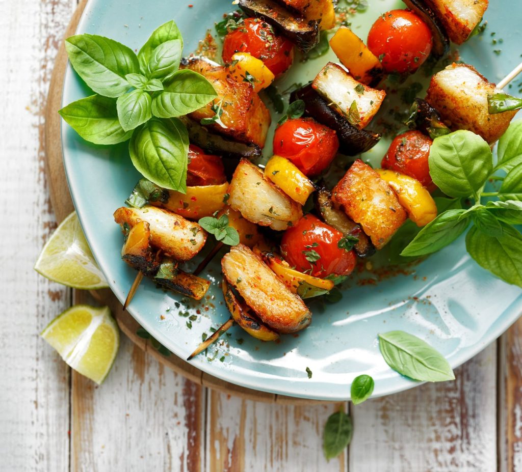 Groentespiesjes met Halloumi grillkaas op de BBQ