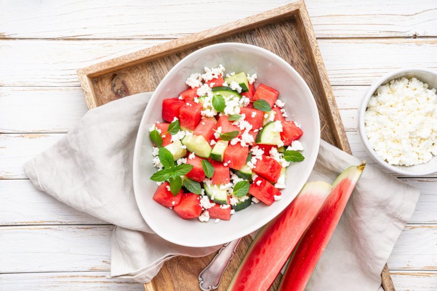 Fris zomerslaatje met watermeloen en feta